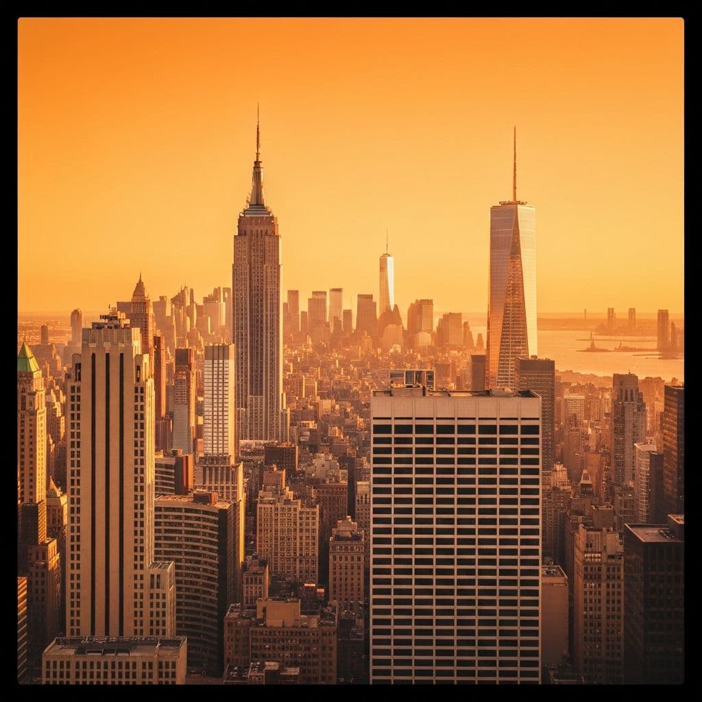 New York City skyline at golden hour